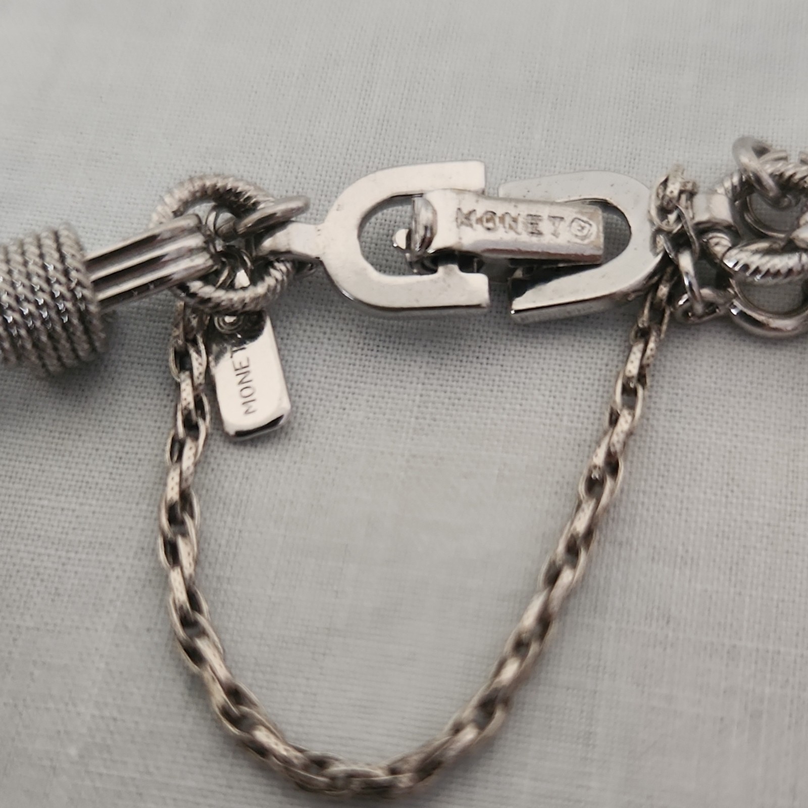 Monet Signed Silver Tone Chain Link Bracelet w/ Safety Chain 7″