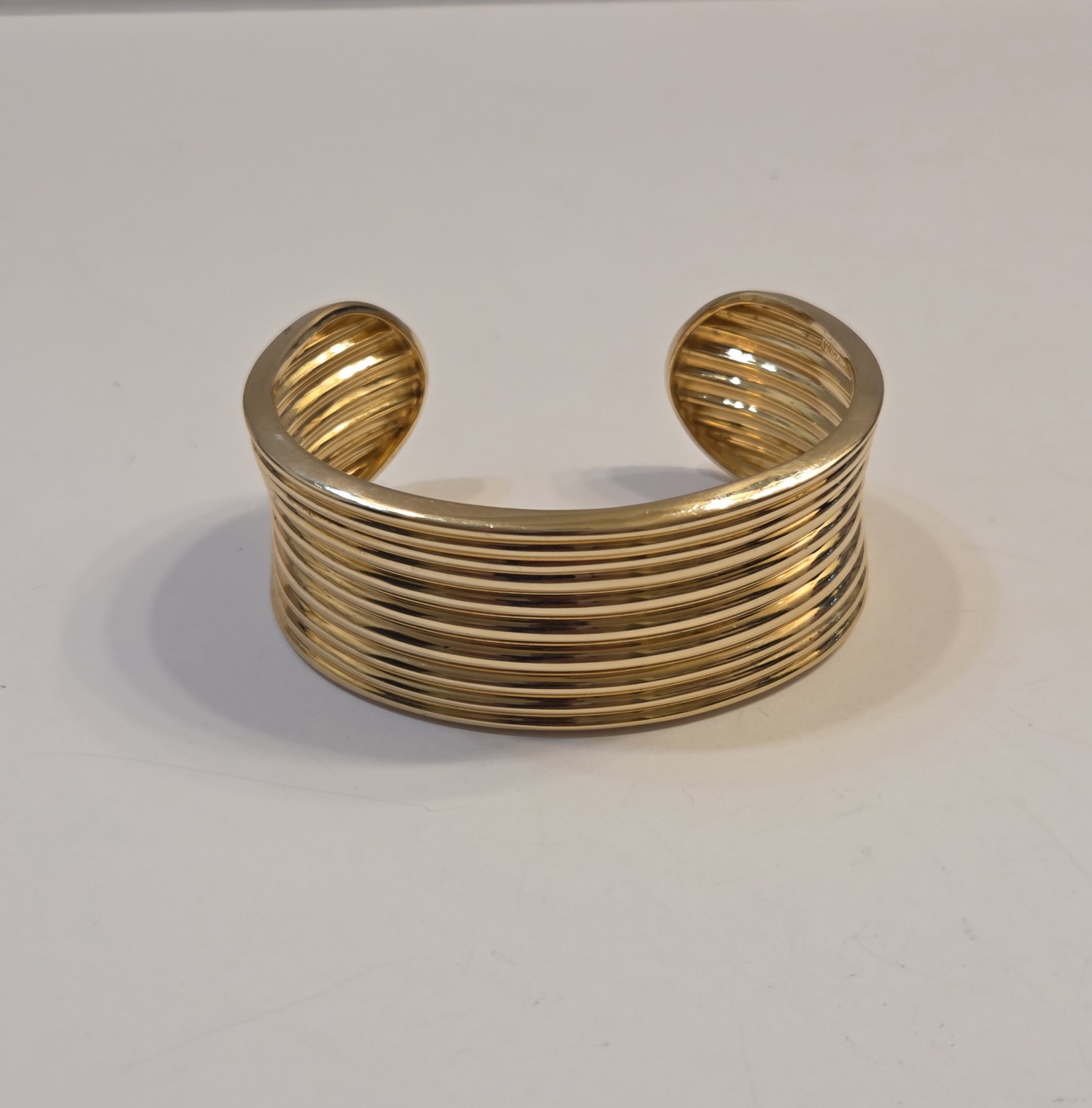 Vintage Ross-Simons Sterling Silver Gold Gilt Ribbed Wide Cuff Bracelet 7.25″