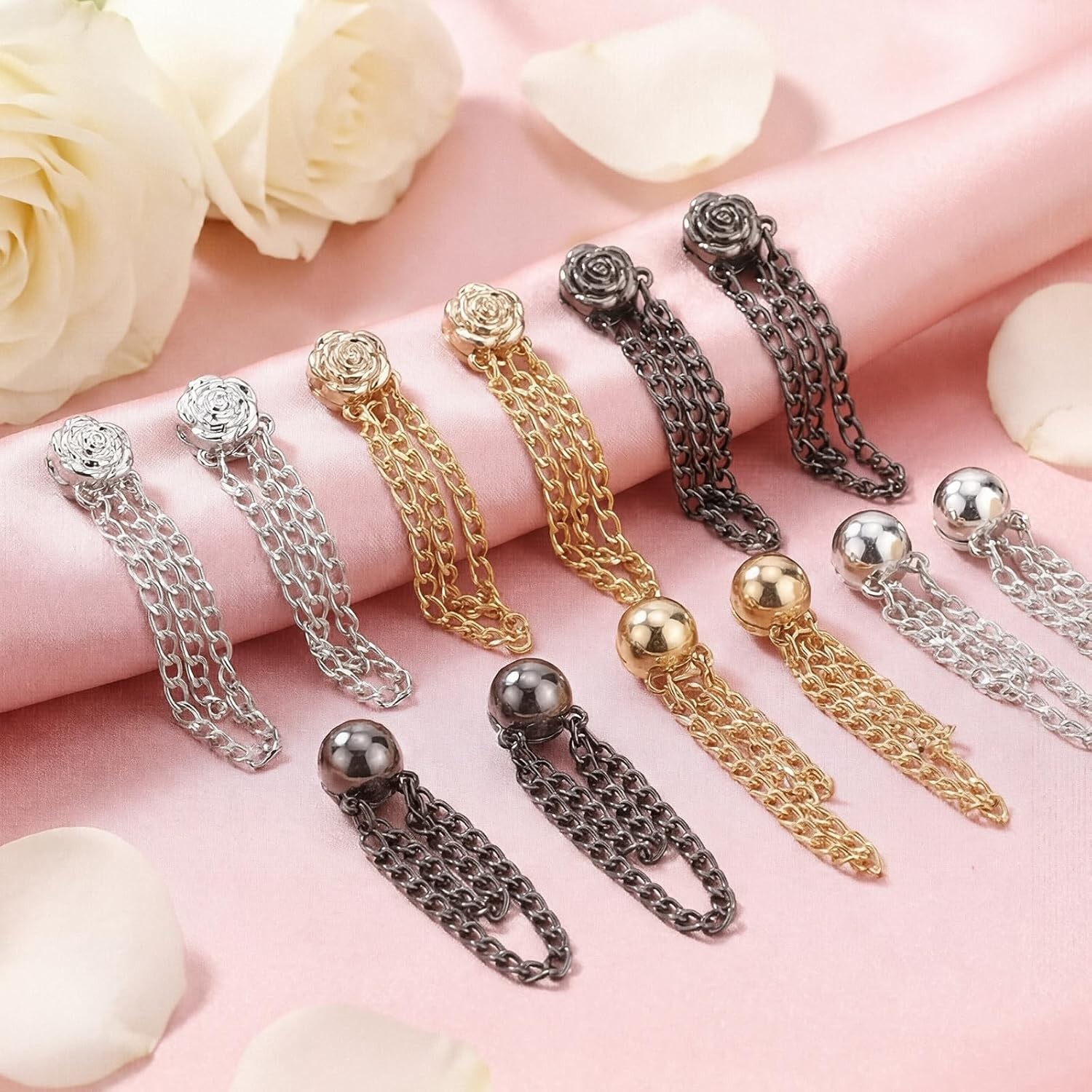 12 Pack Magnetic Clothing Clips Pinless Hijab Shirt Clip Chain No Damage Buttons