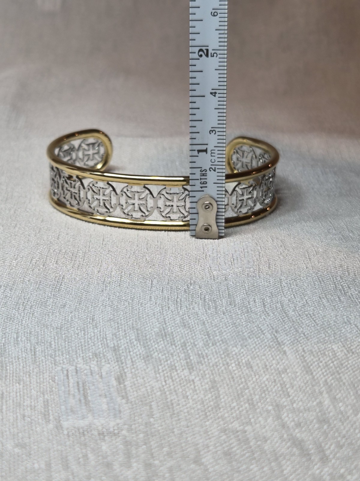 Rustic Cuff Gold Plated Brass and Silver Cross Cuff