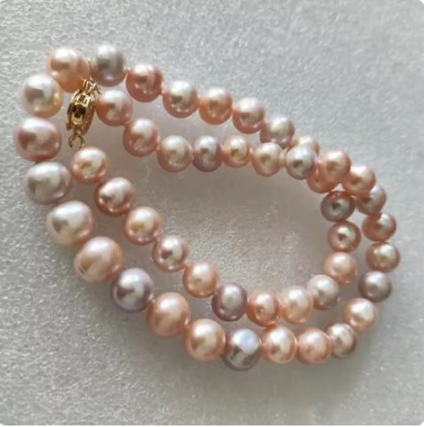 18” 8-9 mm South Sea Japan Akoya Pearl Necklace, Pastel Pink-Purple Tones