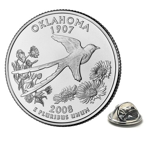 Lapel Pin Oklahoma State Quarter Coin Pin Uncirculated U.S. Quarter 2008