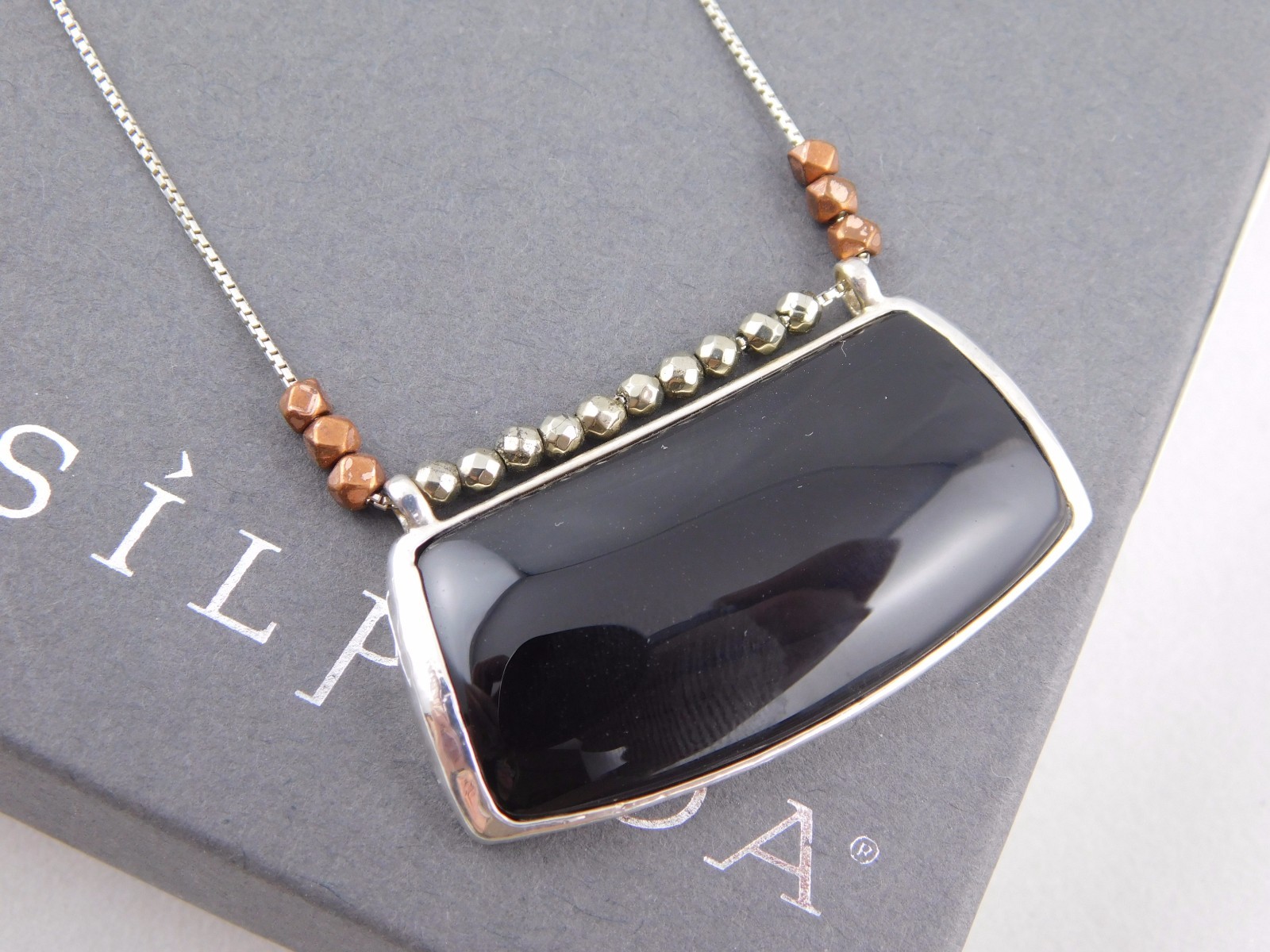 NEW Silpada Sterling Silver Brass Copper Pyrite Agate “SABLE” Necklace N3436