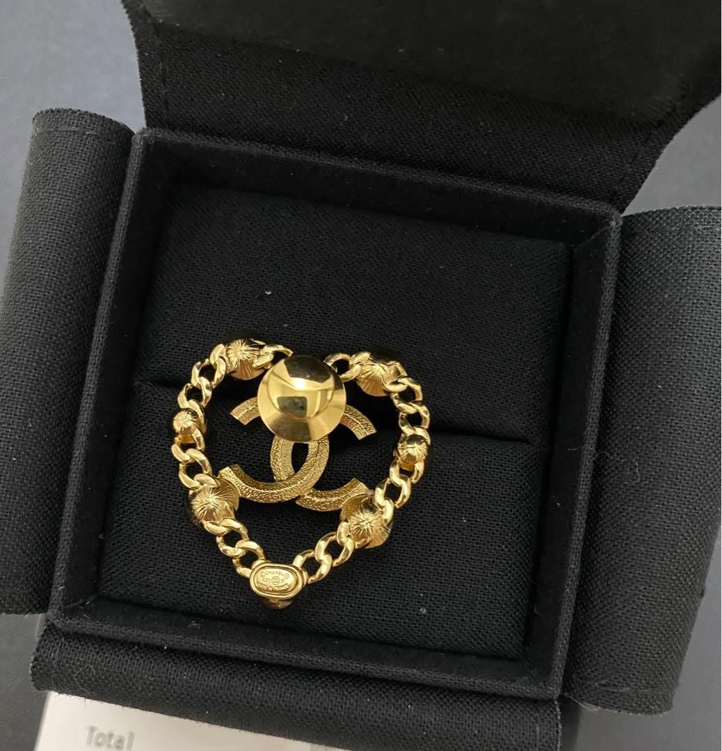 Chanel Heart Brooch Gold Coco Mark Logo Pearl Multicolor Stone Metal New W/Box