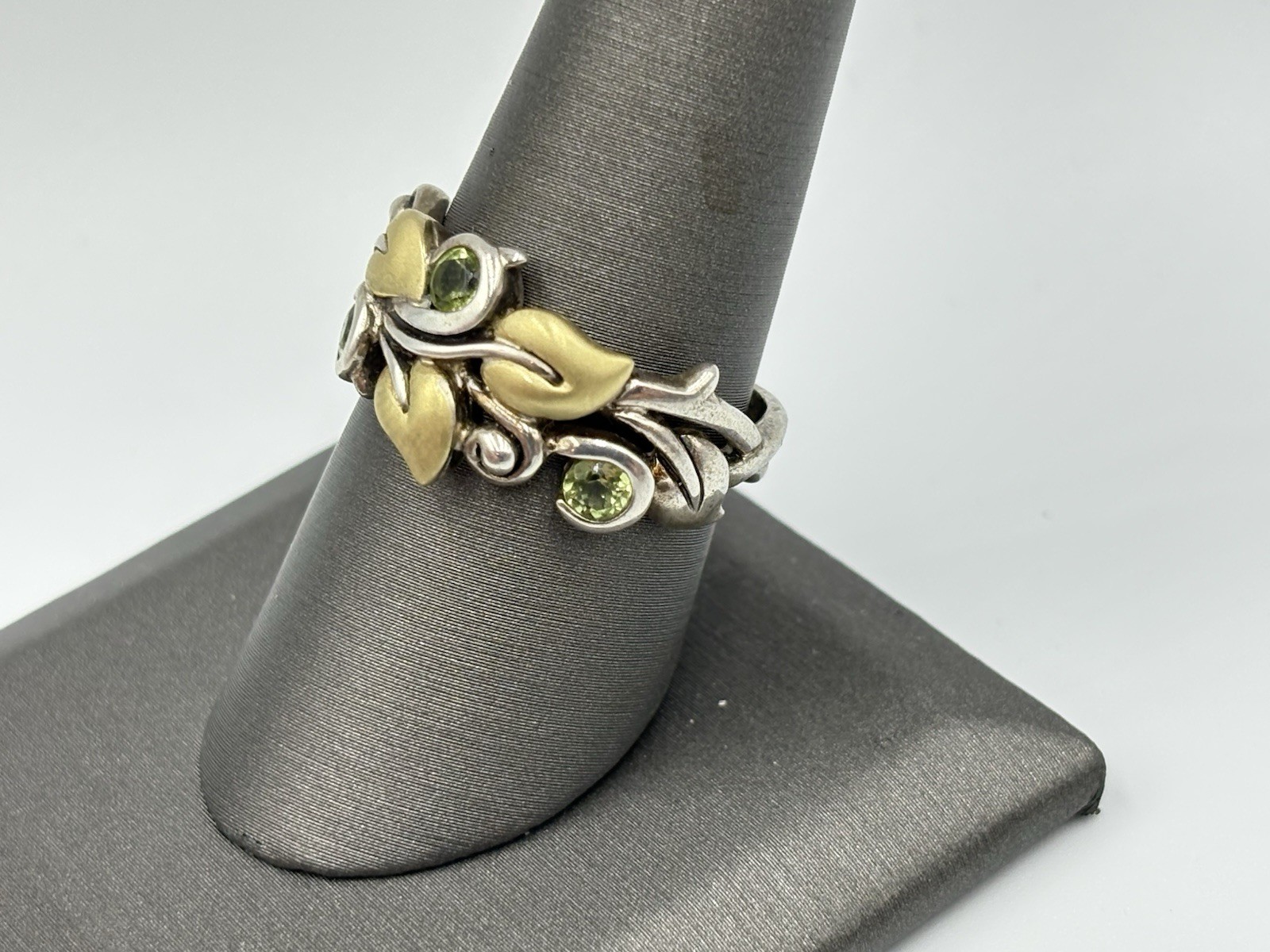 Barbara Bixby Sterling Silver 18k Gold Light Green Peridot Vine Band Ring