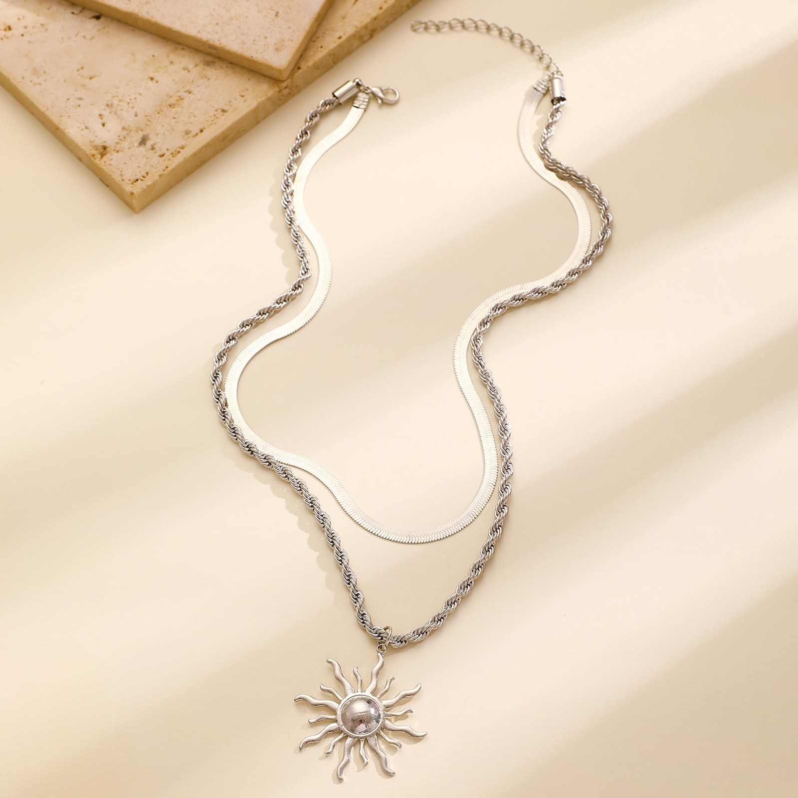 Yepelesi Sun Necklace for Women 14K Gold Silver Plated Layered Charm Necklace…