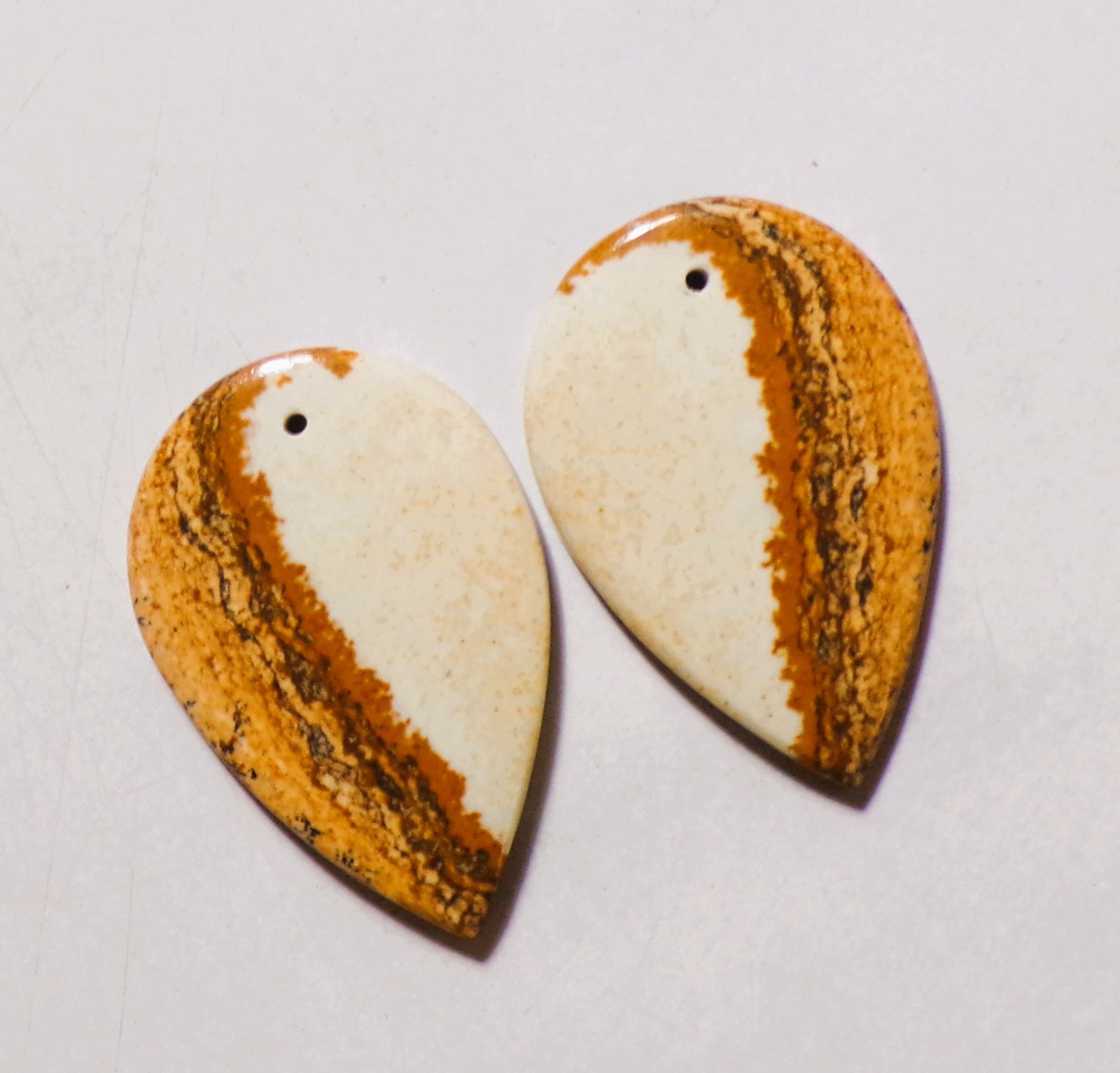 42.50 Cts Natural Picture Jasper Drilled Cabochon Match Pair Gemstone 33X22MM 30
