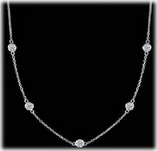3.52 ct Round Diamond By The Yard 14k white Gold Necklace 13 x 0.27 ct each F-G
