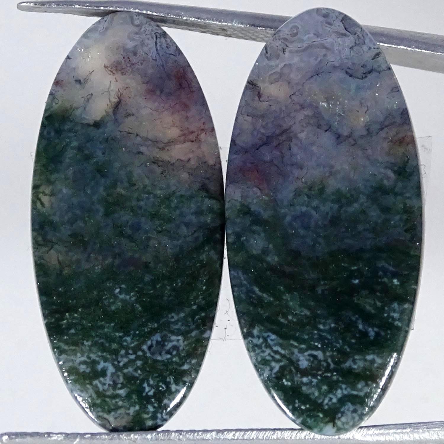 20.50Cts. AA+ Natural Moss Agate Pair Oval Cabochon Gemstone 12X27X4MM