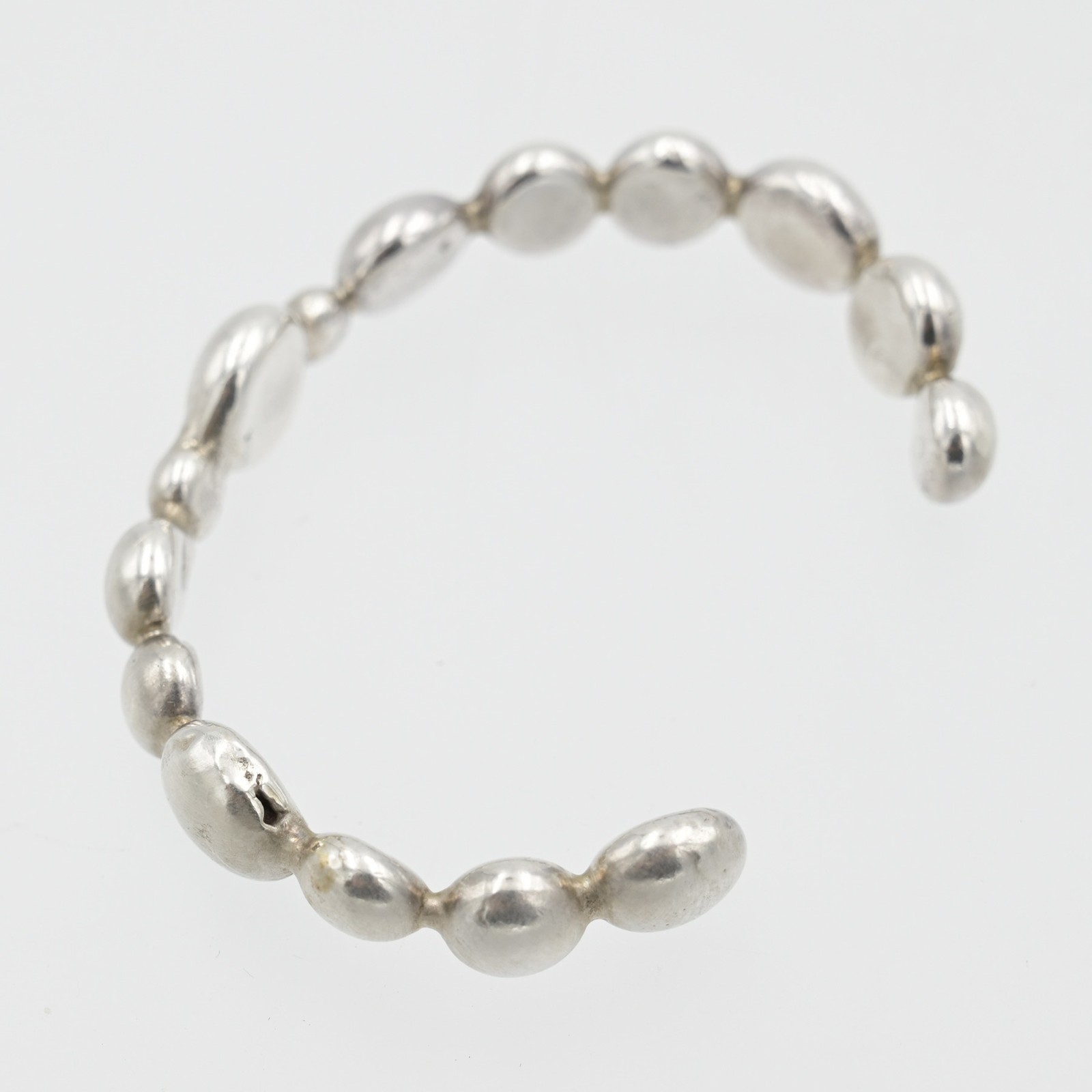 Heavy Cast Sterling Silver Organic Pebble Modernist Bubble 6″ Cuff Bracelet