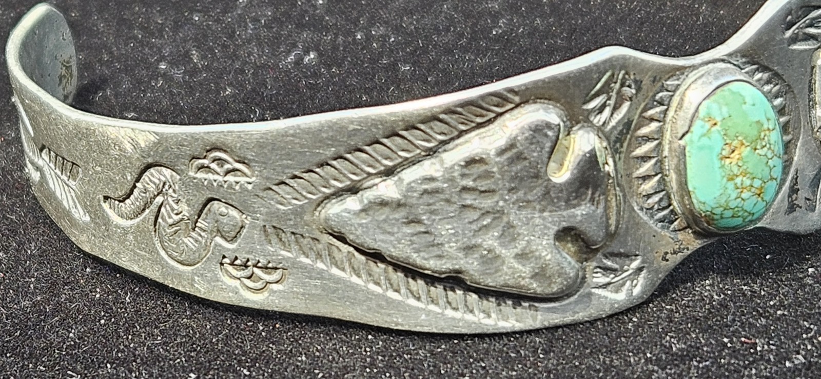 Vintage Fred Harvey Era Sterling Turquoise Cuff Bracelet Arrowhead Navajo G18