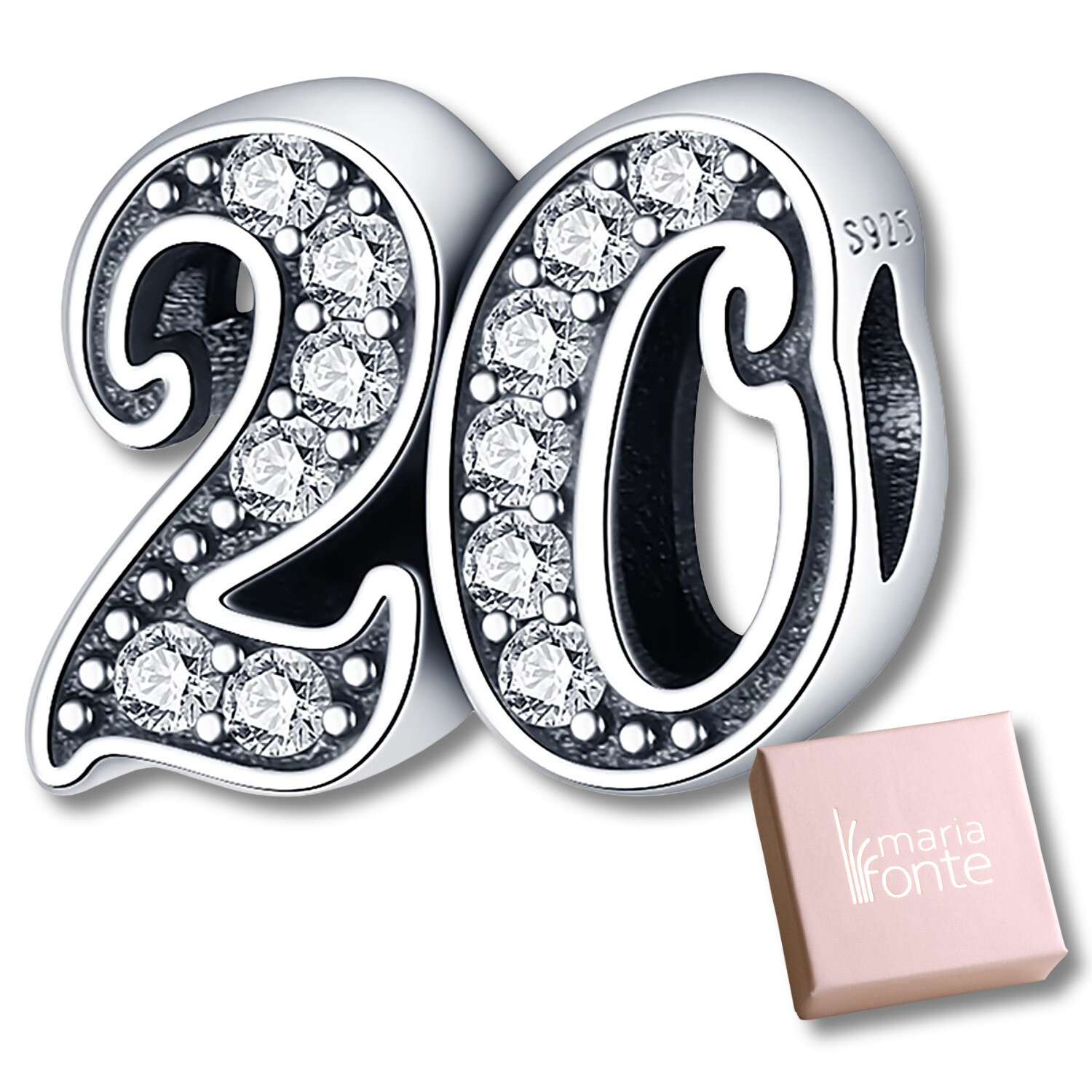 MariaFonte Bead Charm 20th Birthday 925 Sterling Silver Compatible
