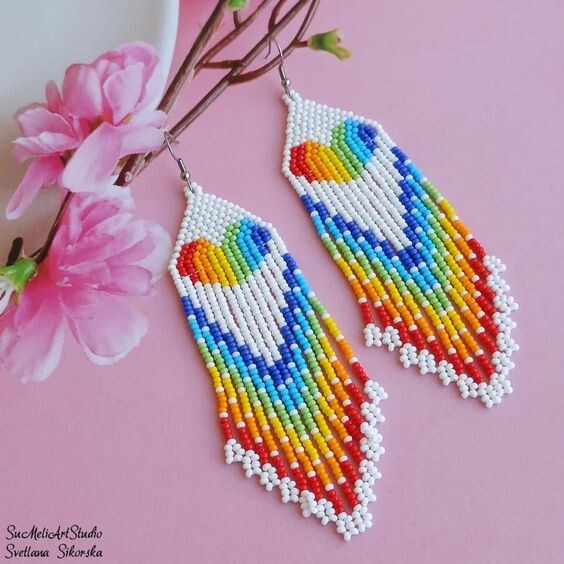 Tribal Earrings Native Large Boho American Seed Beads Handmade Earring