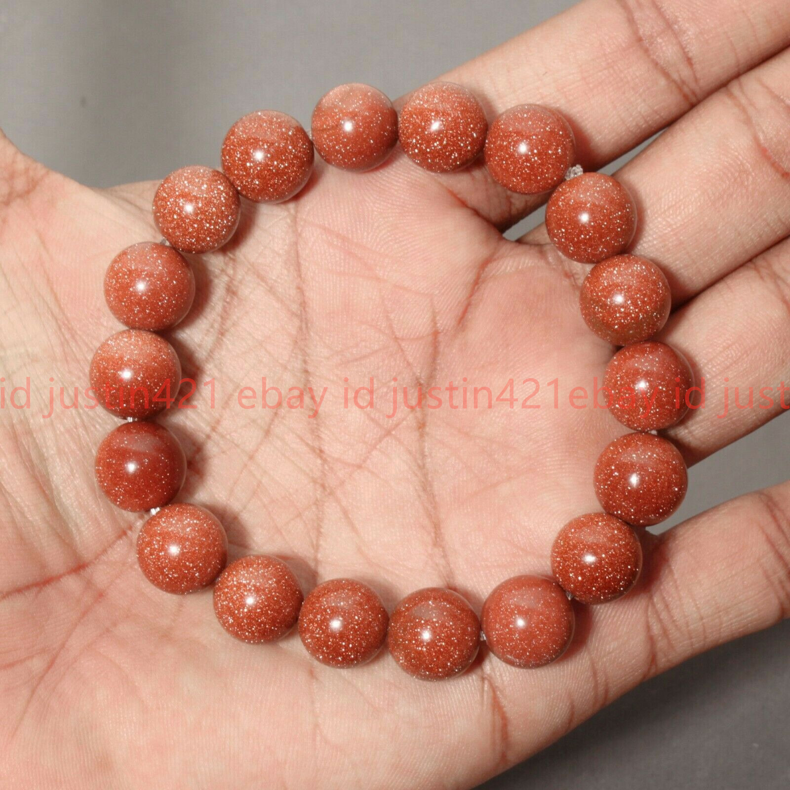 Fashion 8/10/12mm Natural Gold Sandstone Round Gems Beads Elastic Bracelets 7.5″