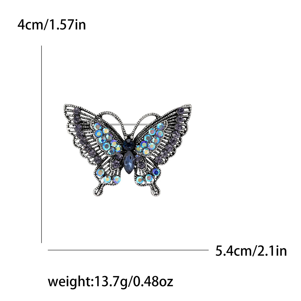 Metal Tone Rhinestone Butterfly Brooch Unisex Insect Wing Brooches Jewelry