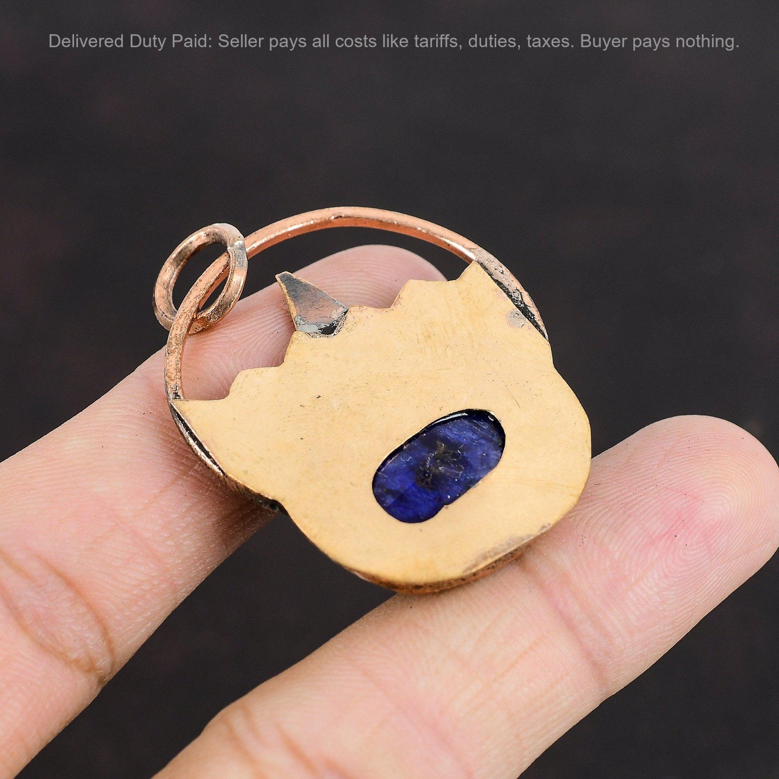 Copper Oval Blue Saphire Gemstone Daughter Wedding Birthday Boho Pendant Jewelry