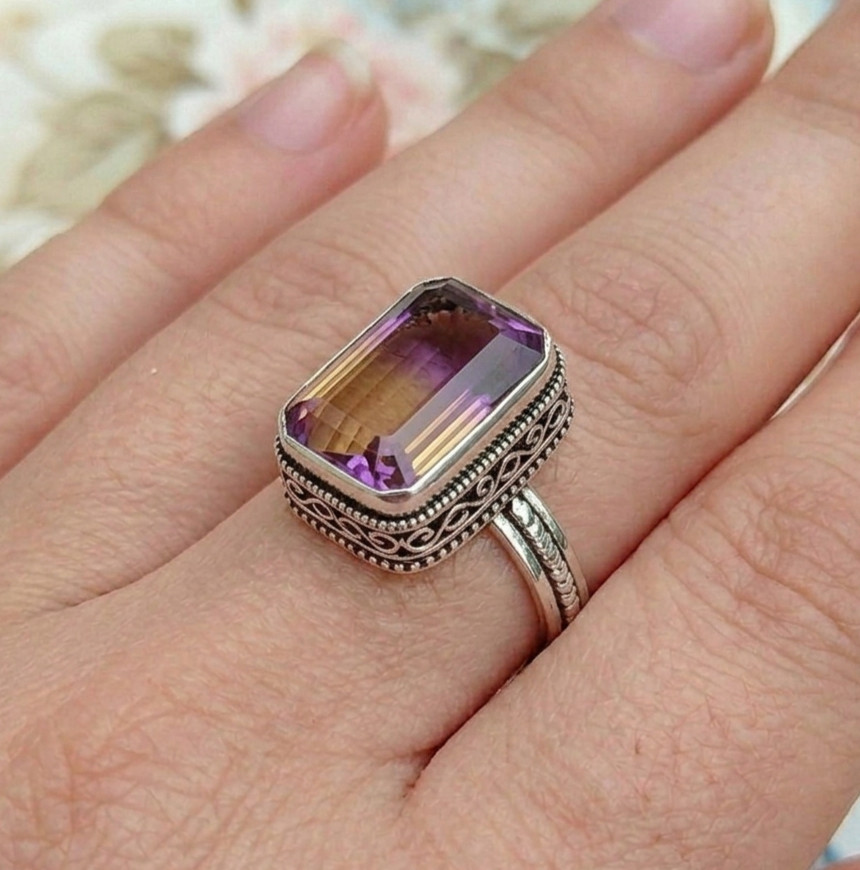 925 Sterling Silver Ring Ametrine Gemstone Ring Silver Statement Ring