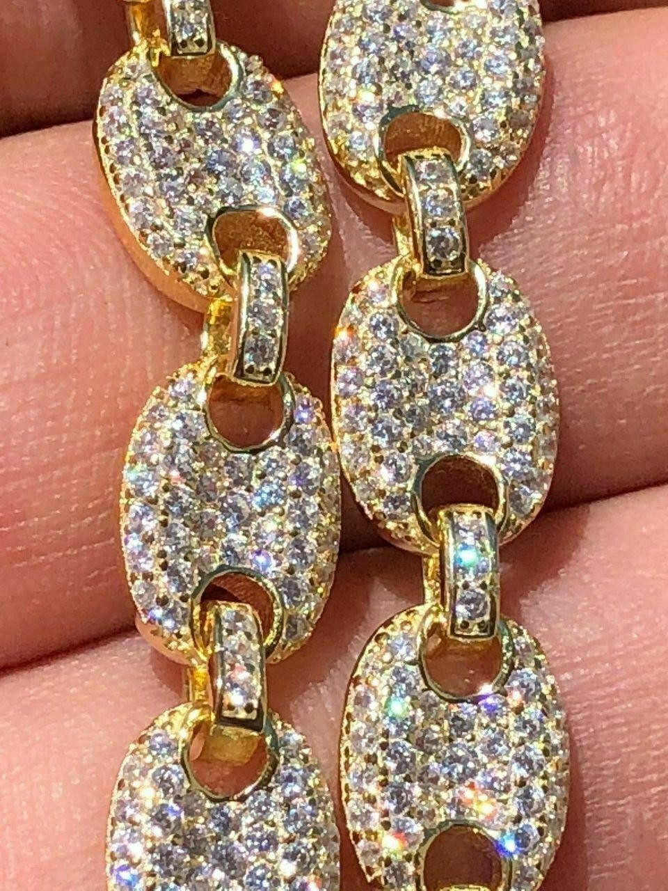 8mm Gucci Link Bracelet 14k Gold Plated Solid 925 Sterling Silver CZ Mariner ICY