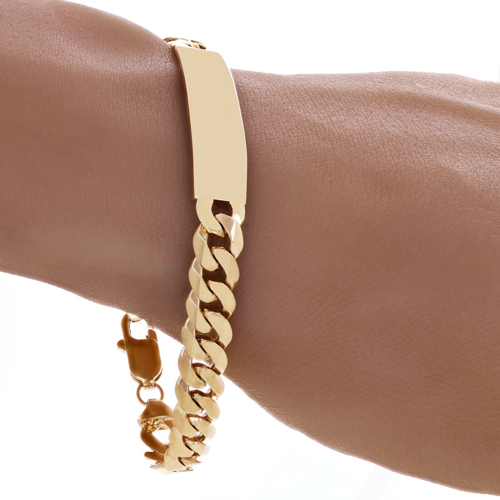14k Yellow Gold Solid Curb Cuban Link Chain ID Bracelet 7″ 10.2mm 19.7 grams