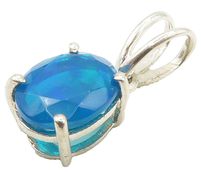 925 Sterling Silver Shiny Prong Set Blue Topaz Oval Drop Pendant PT11840