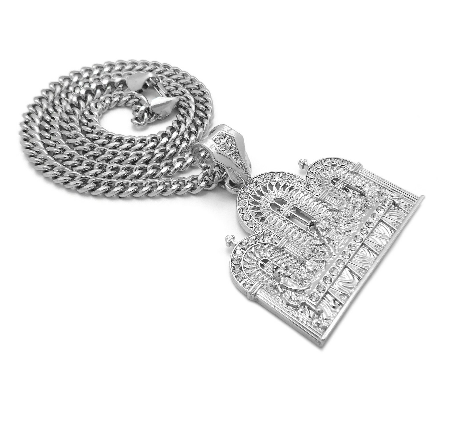 Hip Hop Silver Last Supper Pendant & Box / Franco / Cuban Chain Bling Necklace