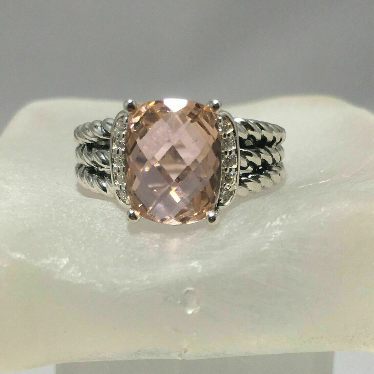 Unique Fancy Engagement Ring 2.30Ct Cushion Cut Morganite 14k White Gold Finish