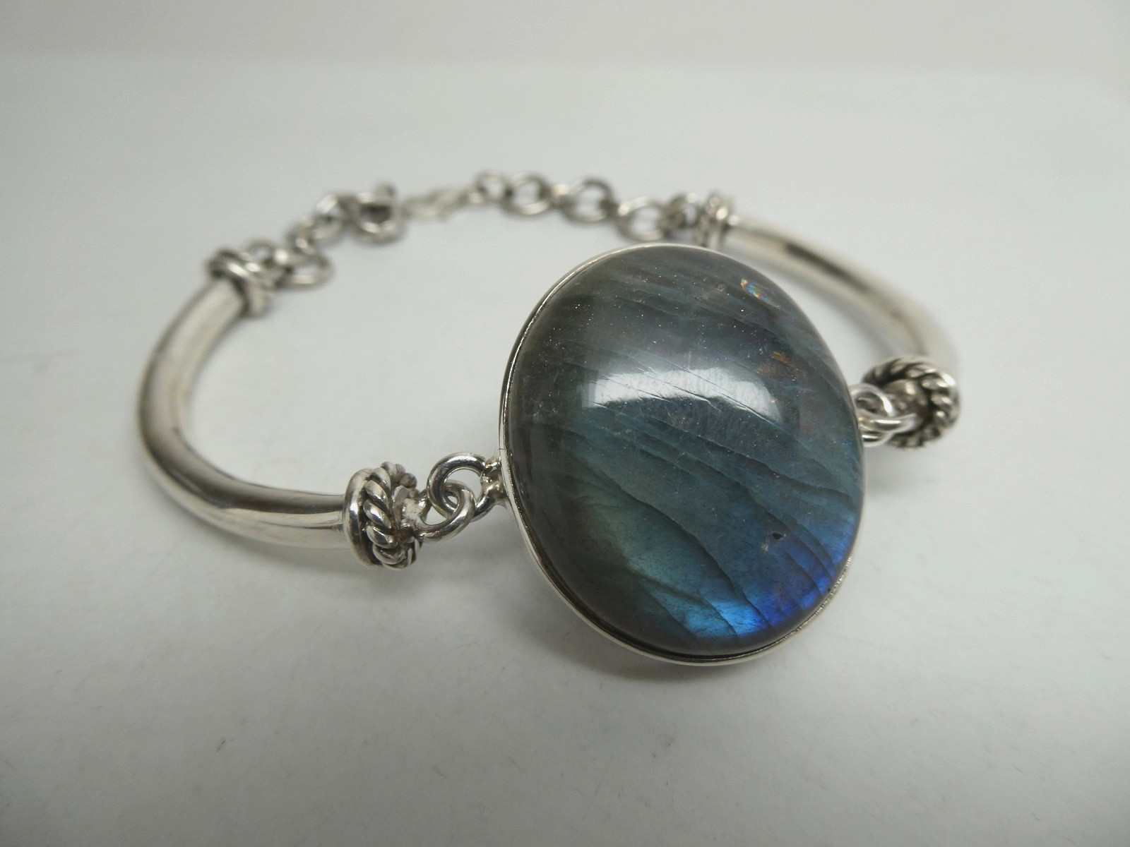 Modernist Labradorite Gemstone Sterling 925 Bracelet Size 7″ to 9″ Adjustable