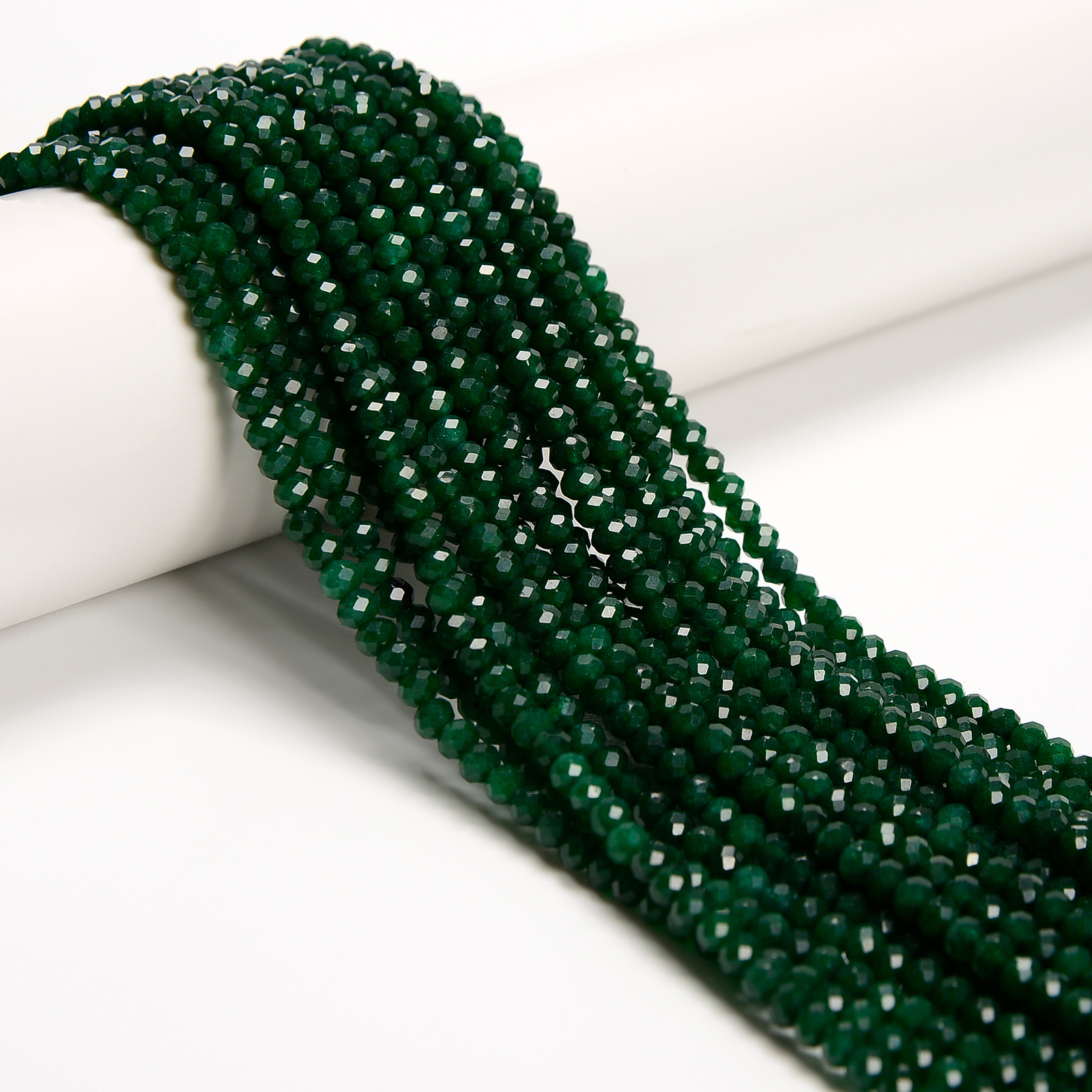 Emerald Green Color Dyed Jade Hard Cut Faceted Rondelle Beads 3x4mm 15.5 Strand