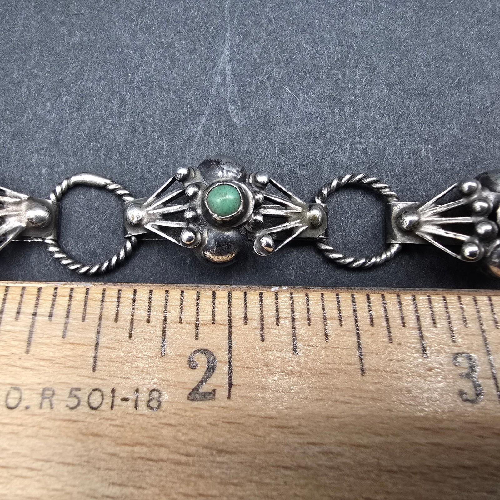 Vintage Mexican Sterling Silver 925 Turquoise Link Bracelet Mexico 7.25in