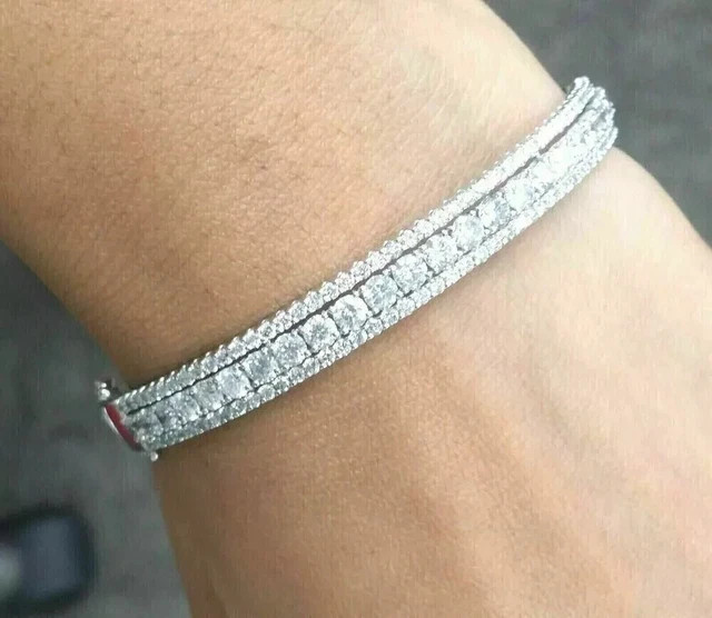 7Ct Round Cut Lab Created Diamond Women’s Bangle Bracelet 14K White Gold Plated