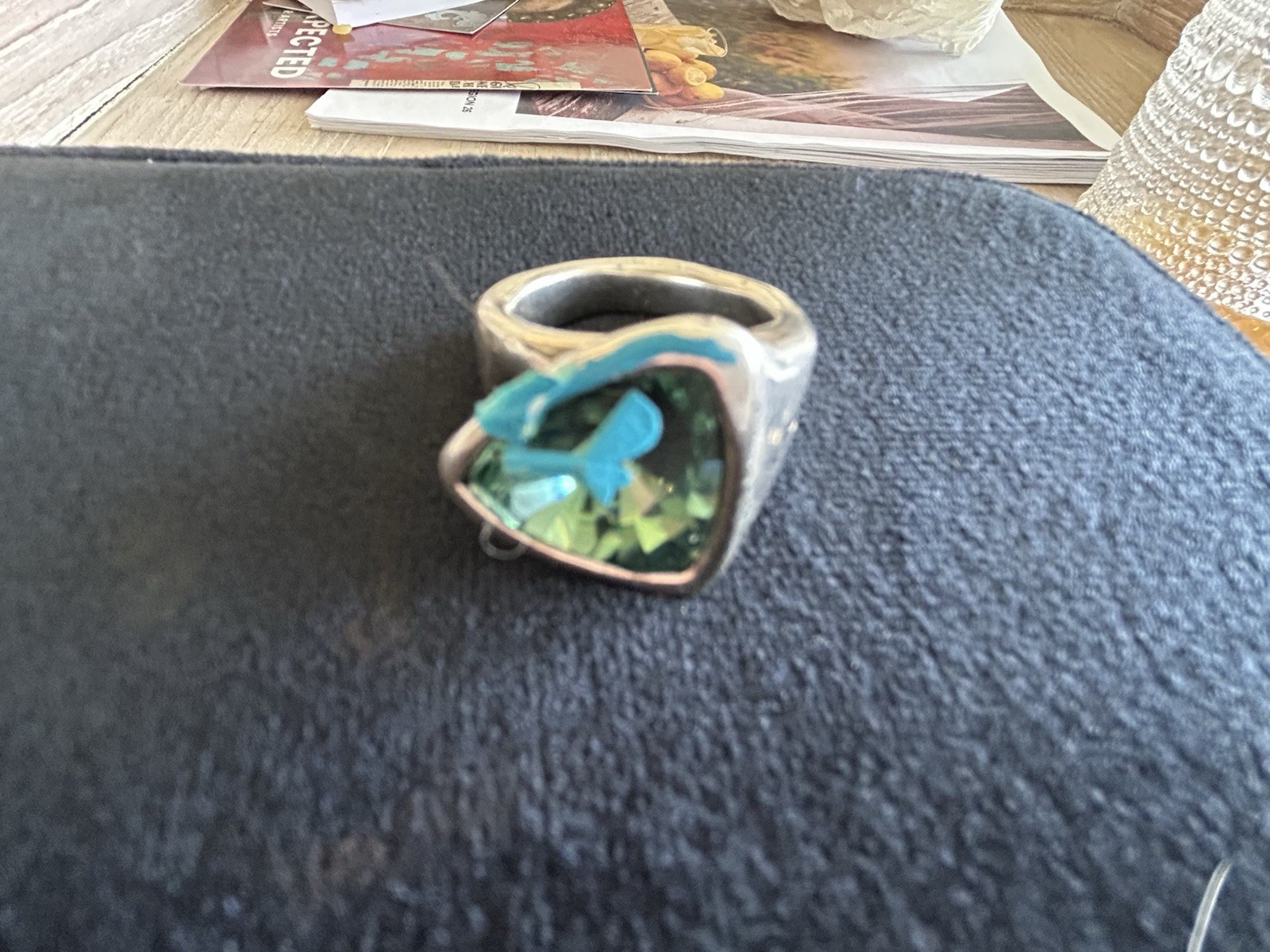 Made In Spain, Sterling Silver Blue Crystal Stamped Ring ￼