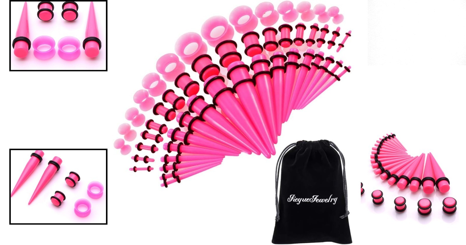 Stylish 50 Piece Acrylic Ear Stretching Kit – Tapers, Plugs & Silicone Tunnels