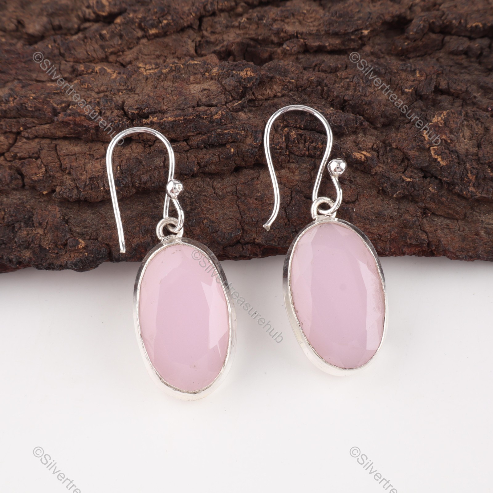 Pink Chalcedony Stone Wife Dangle Birthday Earrings Jewelry 925 Sterling Silver