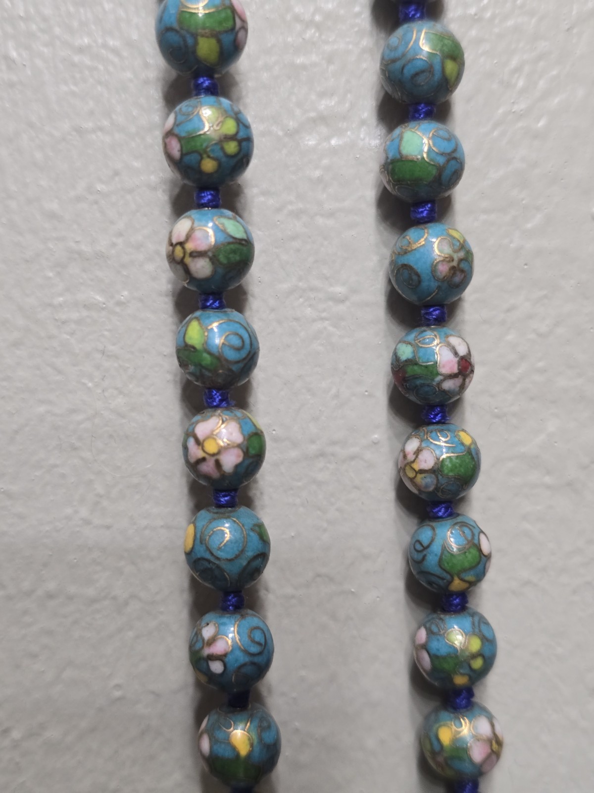 Hand Made and Painted Chinese Porcelain Bead Necklace With Gold Clasp! 22″