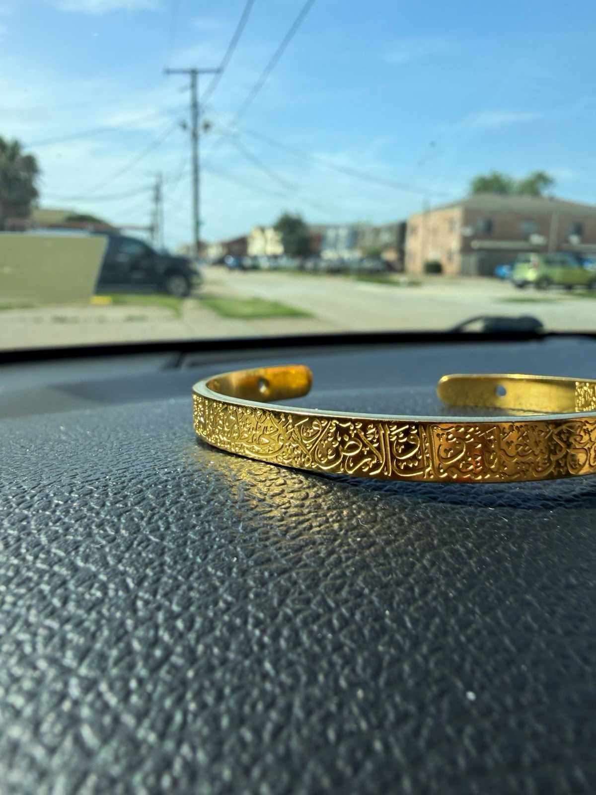 Real Gold Etched Engraved Pattern Open Cuff Bangle Bracelet Metal No Stone