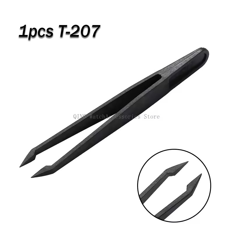 8pc Antistatic Carbon Fiber Tweezers Black Plastic Watchmaker Repair Tool Kit