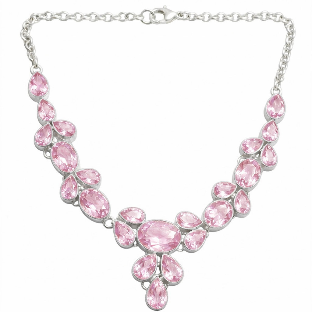 Pink Kunzite Necklace 925 Sterling Silver Women Handmade Filigree Jewelry S-18″