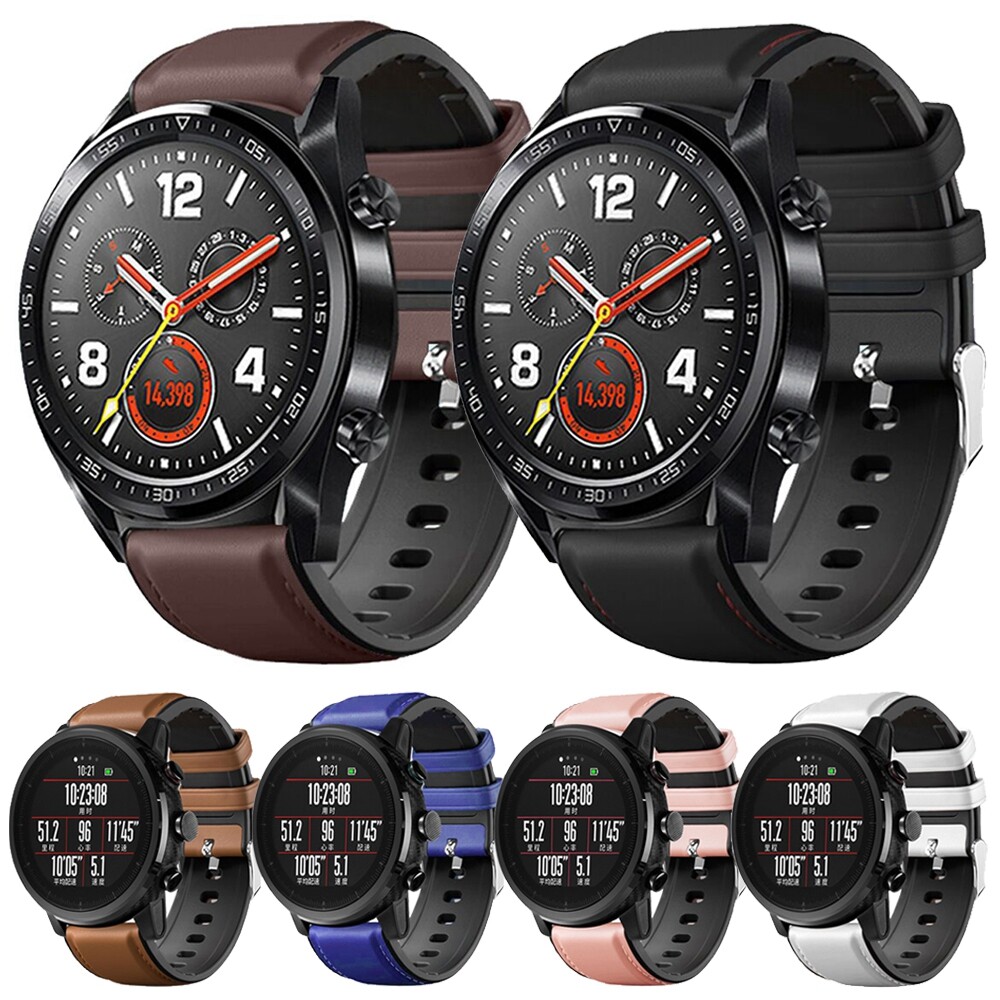 For Amazfit GTR 47mm Watch band Silicone+Genuine Leather Replacement Watch Strap