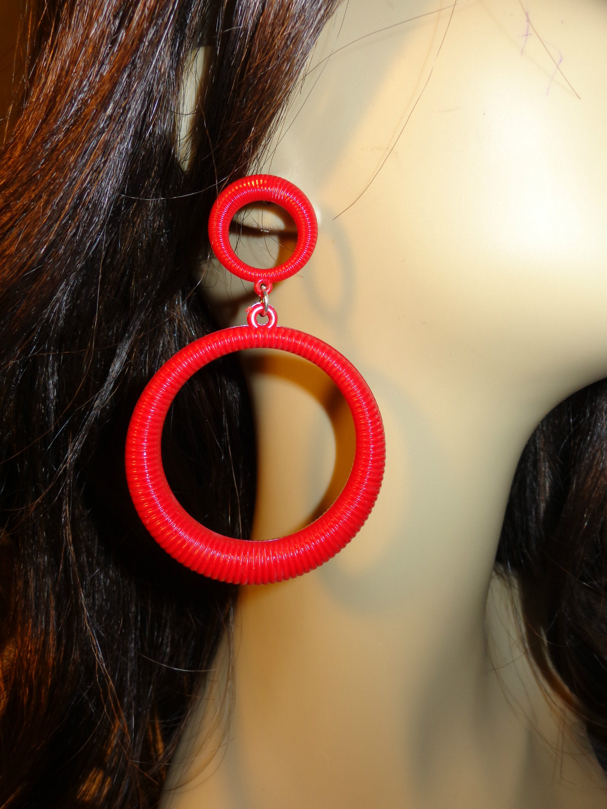 COIL HOOP EARRINGS RIBBED ASSORTED COLORS 3.75 IN L AND 2.5 IN WIDE PIERCED