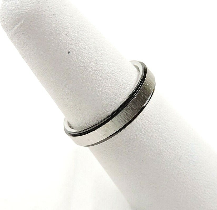 Stainless Steel Brushed 4 mm Wide Comfort Fit Band Ring With Black Accents