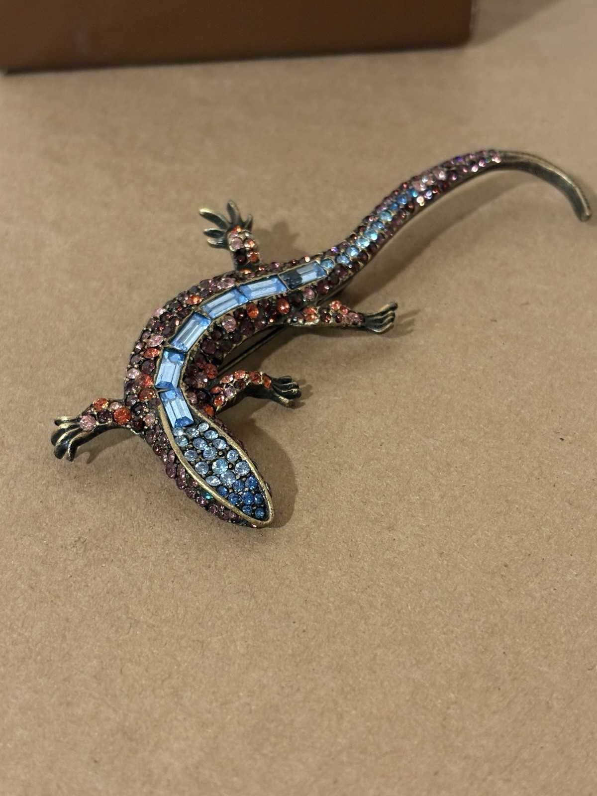 Jay Strongwater Lizard Salamander Pink Green Rhinestones Brooch Pin Retired Box