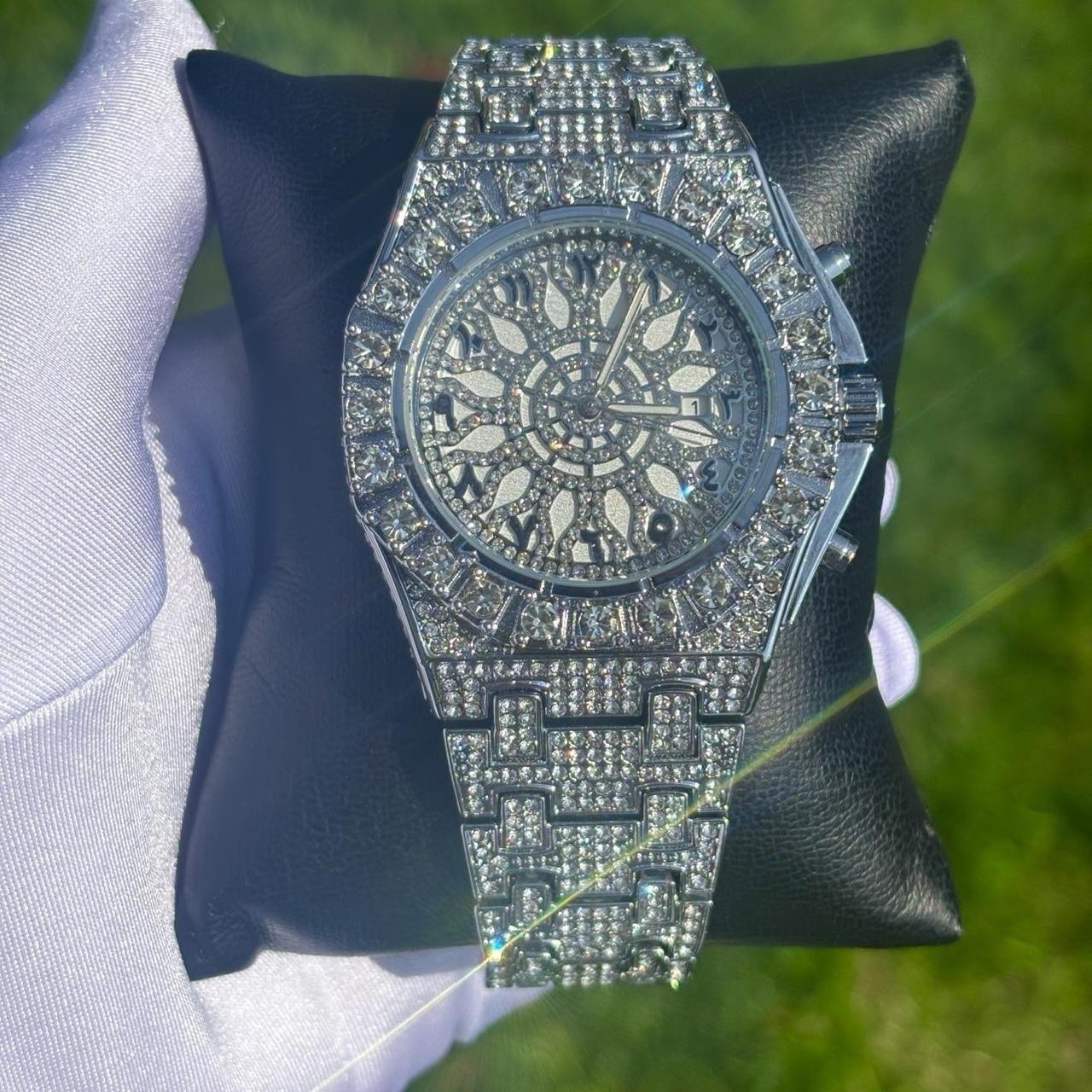 VVS Arabic Dial Iced Out Diamond Watch Snowflake Watch Silver Color