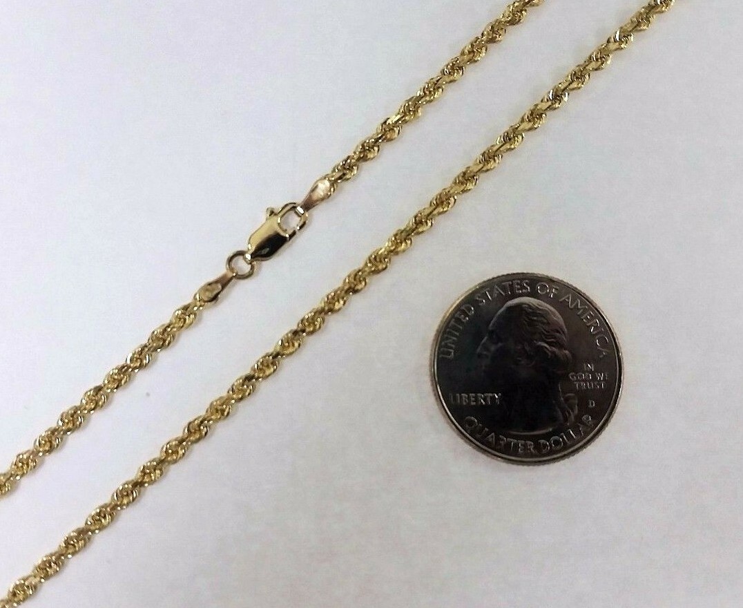 10K Solid Yellow Gold Rope Chain Necklace for Men Women 1.5MM~9MM / 16″~30″