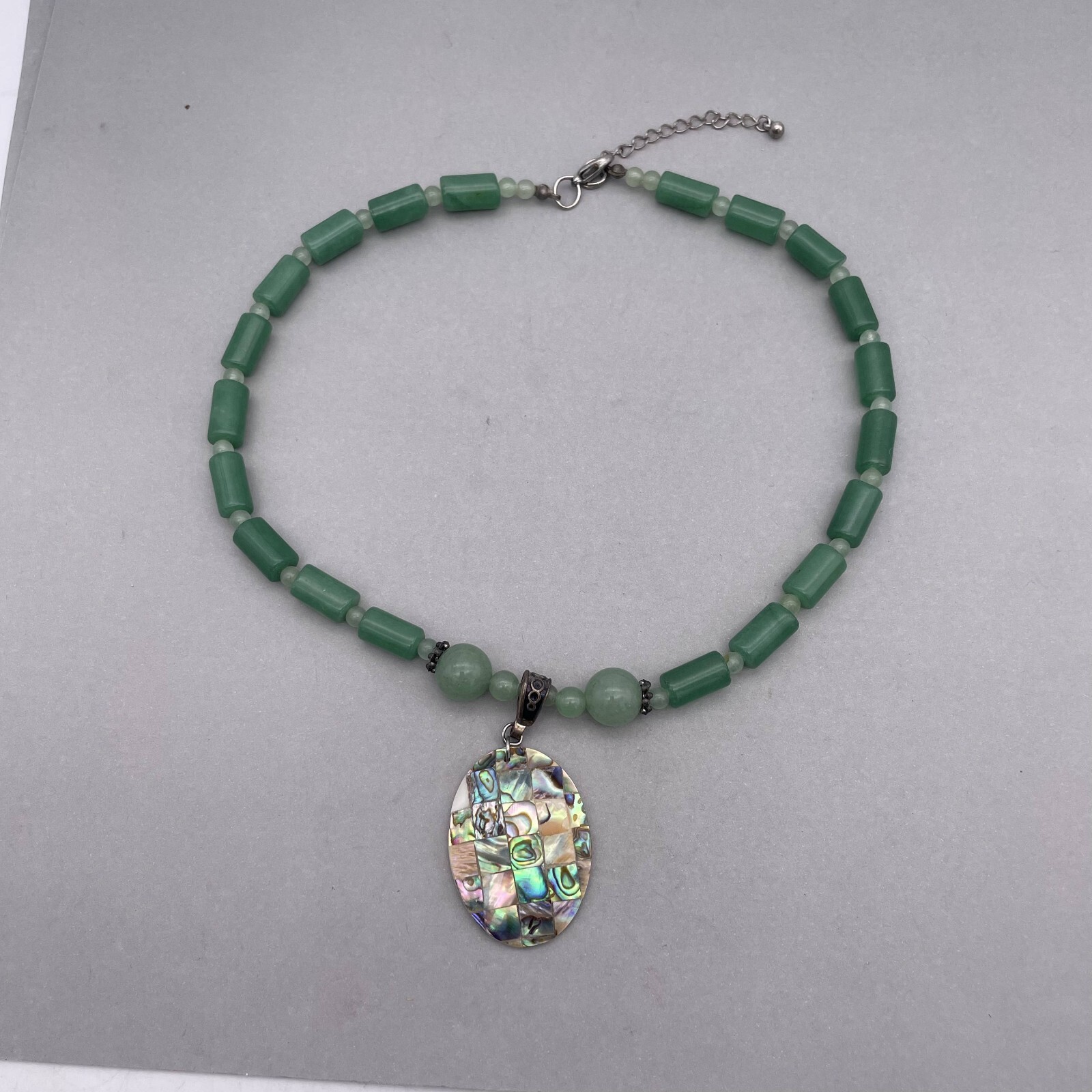 Jade Tube Beaded Abalone Shell Pendant Necklace 18 to 20 Inches