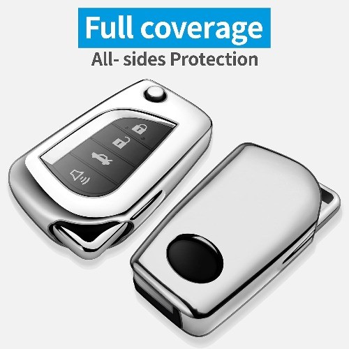 Compatible Key Fob Cover with Keychain Soft TPU 360 Degree Protection Key Silver