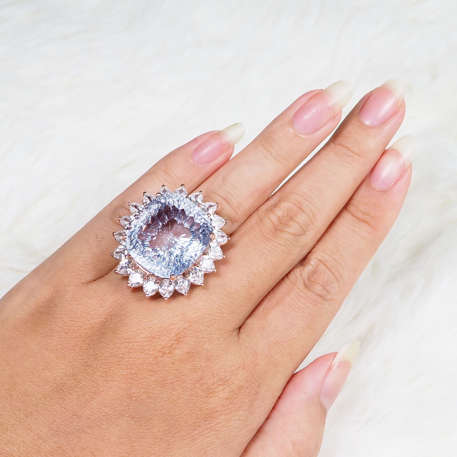 Color Changing Alexandrite Concave 37.15Ct 925 Sterling Silver Rose Gold Rings