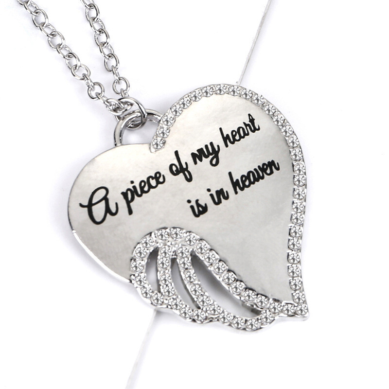 A Piece of My Heart Has Wings Angel Heart Memorial Pendant Keepsake Necklace