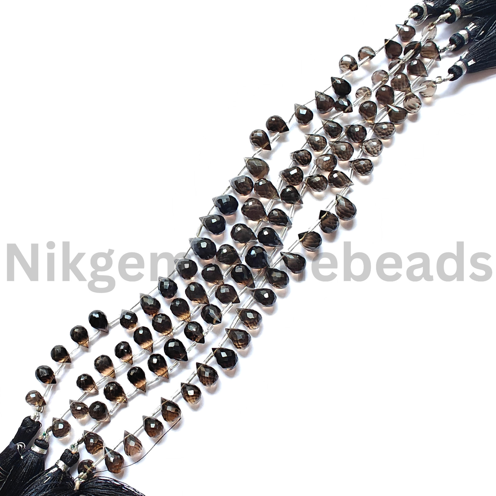Natural Smokey Quartz Gemstone, Briolette Faceted Drop Cut Beads, 9.25-11.00 MM.