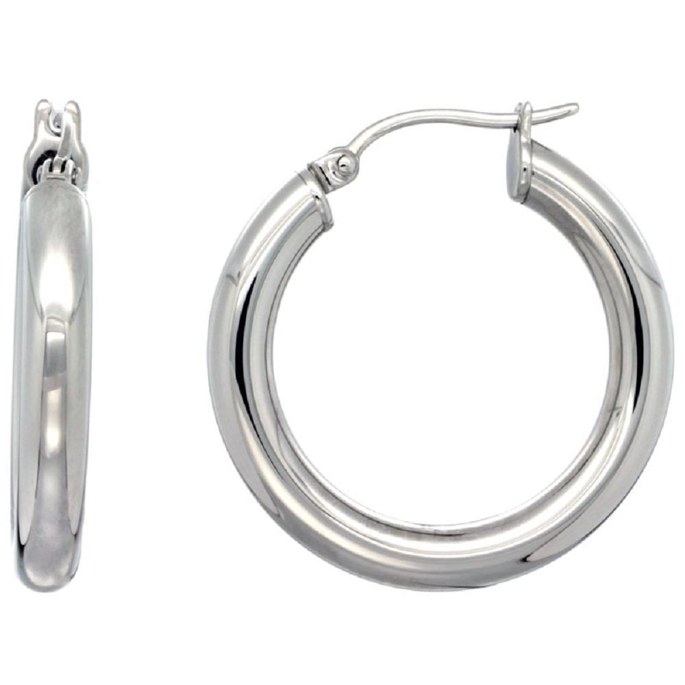 Stainless Steel 1-1/8 inch (28 mm) Round 4 mm Tube Hoop Earrings