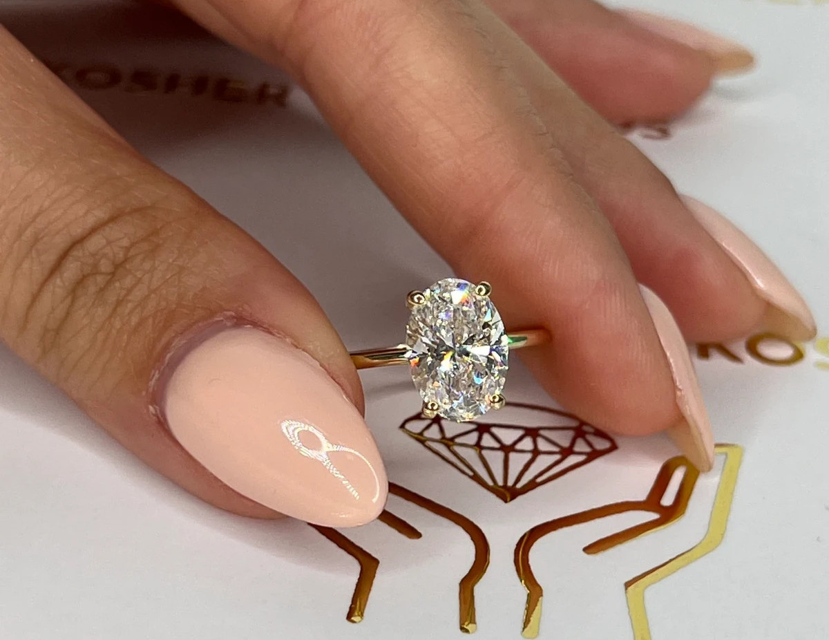 Lab Grown 2.50 Ct Oval D/VVS2 CVD Diamond Hidden Halo Solitaire Engagement Ring